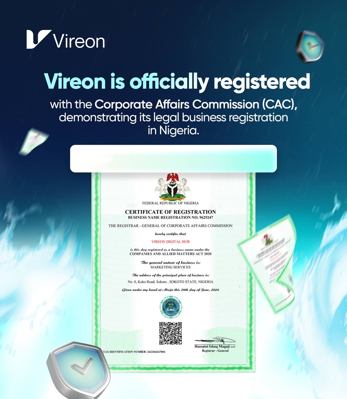 Official Corporate Affairs Commission Incorporation Certification Stamp Document